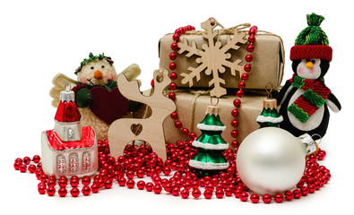 gift with toys wrapping from Kraft paper wrapped with twine