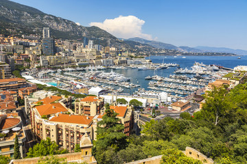 Fototapeta premium Luxury yachts and apartments in harbor of Monte Carlo, Monaco