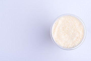 Overhead view of banana smoothie