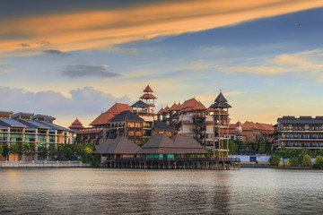 Pullman Restaurant Lakeside in evening time Putrajaya, Malaysia
