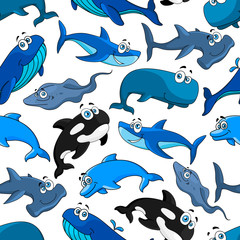 Naklejka premium Marine fish cartoon seamless pattern background