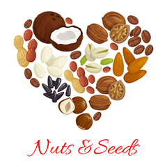 Obraz na płótnie Canvas Heart of nut, seed and bean for snack food design