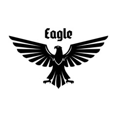 Heraldic eagle sign of black bird with open wings