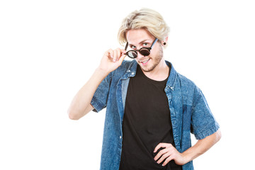 Hipster man with sunglasses studio shot