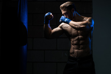 Boxer With Punch Bag In Action