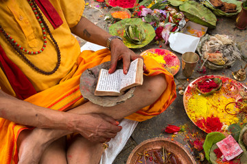 Brahmin make puja ceremony in Kathmandu, Nepal