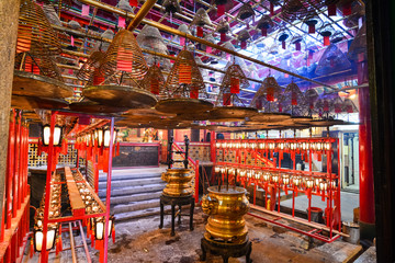 Interior lanterns of Man Mo Temple in Hong Kong