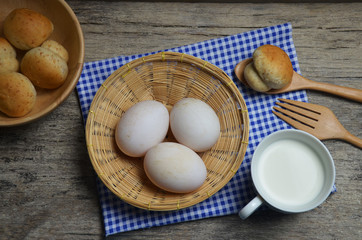 bread and egg and milk and fork and spoon