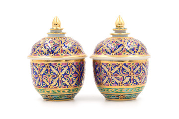 Benjarong porcelain on White background