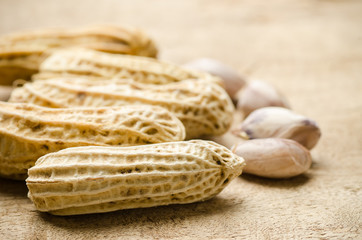 Boiled peanuts or groundnuts on wooden ready to eating