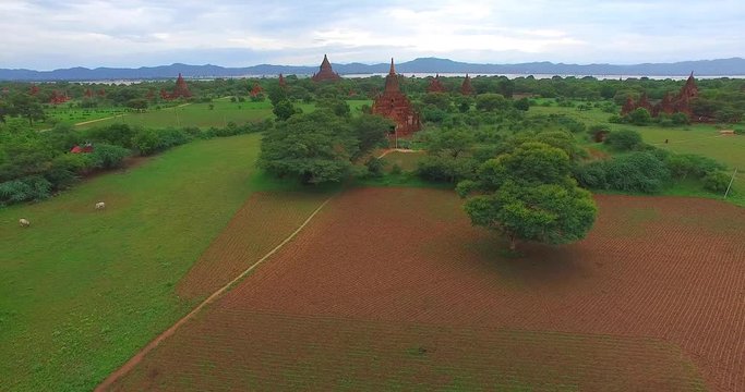 4k aerial of bagan temples pagoda