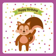 happy birthday card with cute chipmunk. colorful design. vector illustration