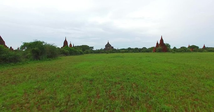 4k aerial of bagan temples pagoda
