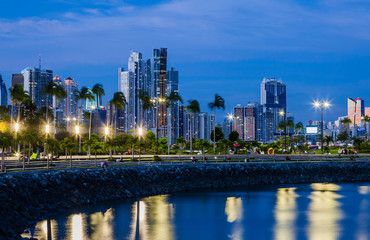 Fototapeta na wymiar Skyline of Panama City at blue hour