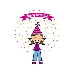 Obraz na płótnie Canvas happy birthday card with cute and happy girl over white background. colorful design. vector illustration