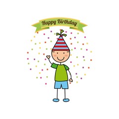 Fototapeta na wymiar happy birthday card with happy boy over white background. colorful design. vector illustration