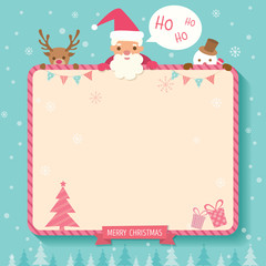 Christmas and New year background template decorated with ornaments around border frame.