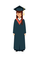 cartoon woman graduate holding a diploma over white background. colorful design. vector illustration