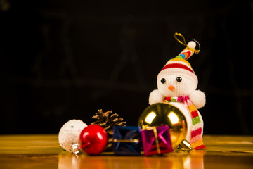 Festive snowman with Christmas light background