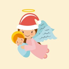 cartoon angel holding a baby jesus. colorful design. vector illustration