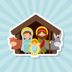 holy family. traditional religious scene of the manger. colorful design. vector illustration 