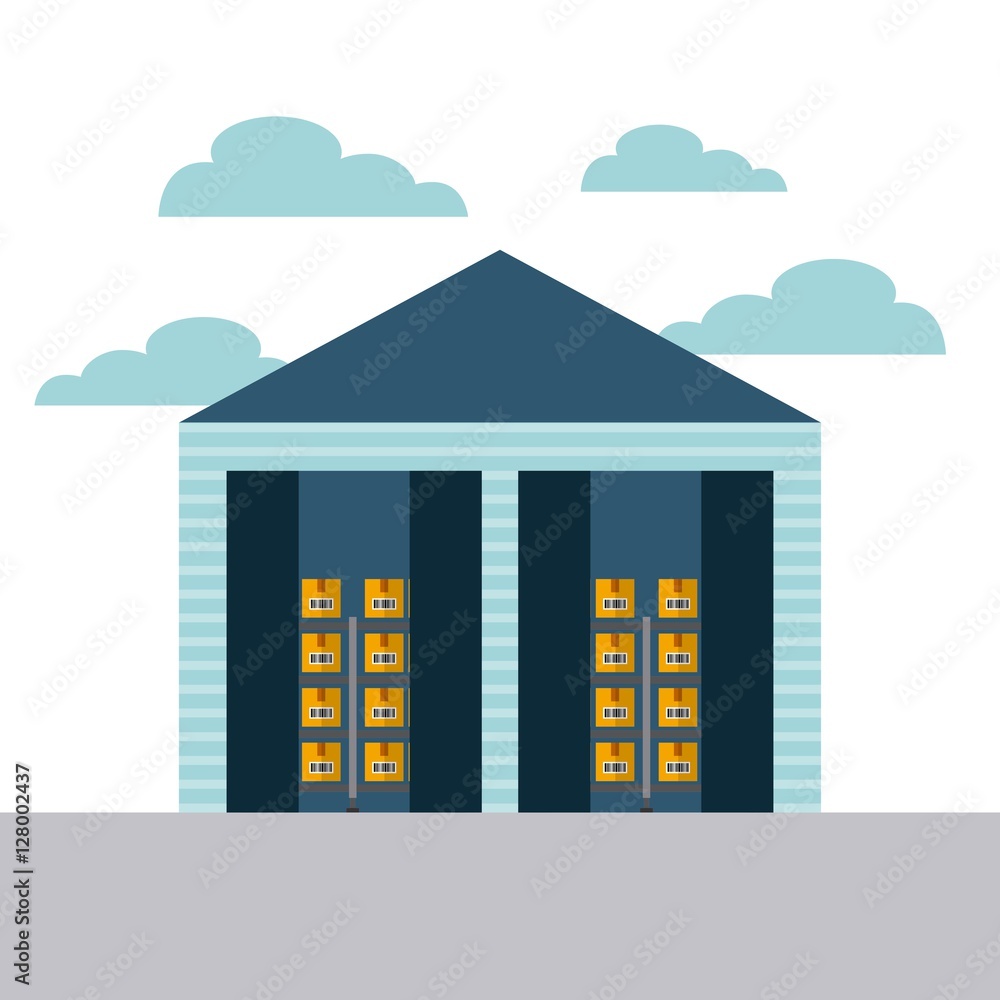 Poster warehouse with carton boxes. export and import concept. colorful design. vector illustration
