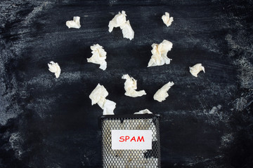 crumpled paper sheets , trash, spam sign