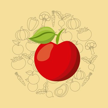 red apple fruit icon over yellow background. healthy food design. vector illustration
