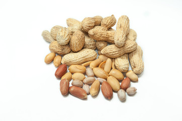 Peanuts on a white background