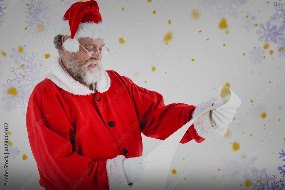 Poster composite image of santa claus smiling and reading scroll