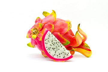 Vivid and Vibrant Dragon Fruit isolated against white background.