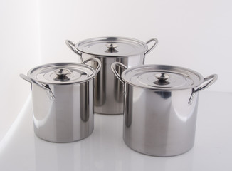 pan or stainless steel pan on background.