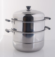 pan or steamer pan on a background.