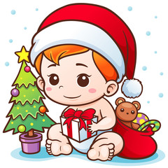 Vector Illustration of Cartoon Cute Baby Santa Merry Christmas concept