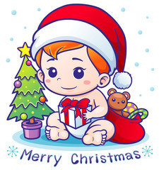 Vector Illustration of Cartoon Cute Baby Santa Merry Christmas concept