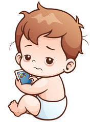 Vector Illustration of Cartoon Baby sitting play tablets