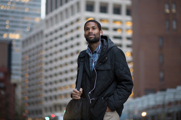 African American man en route to work in the city