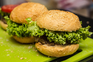 Closeup of home made burgers