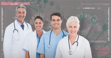 Composite image of portrait of confident medical team