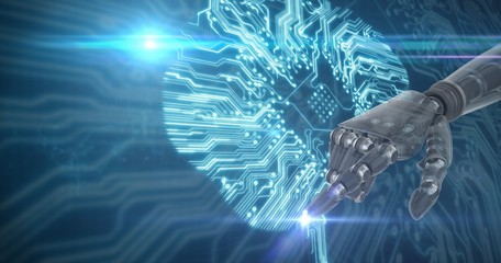 Composite image of back robot arm pointing at something