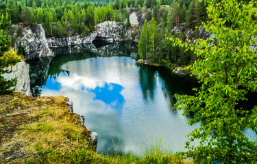 Mountain lake. Republic of Karelia. Mountain park "Ruskeala". Marble quarry.