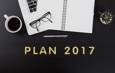 Modern Office desk with Plan 2017 homepage on the table business planing concept.