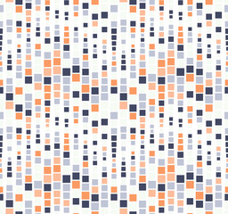 Seamless pattern. It consists of geometric elements having a square shape, different size and color. On white background. Useful as design element for texture and artistic compositions.