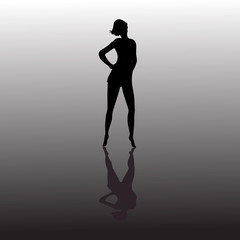 girl silhouette, vector object, black-and-white silhouette of a girl