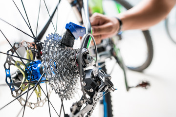 Technical expertise taking care a gear bicycle Shop