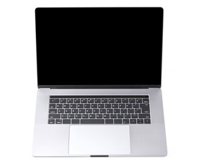 silver laptop front view on white background