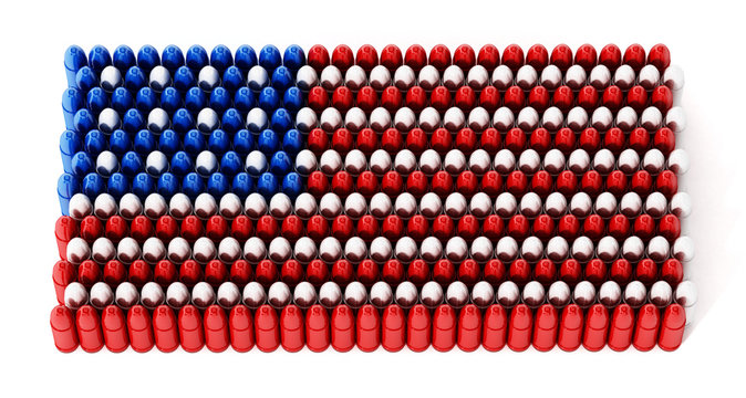 Bullets forming an American flag. 3D illustration