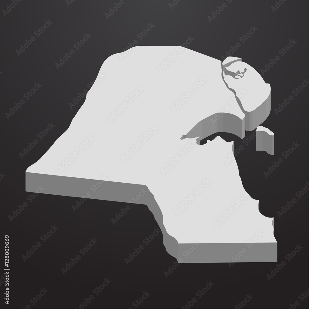 Poster kuwait map in gray on a black background 3d