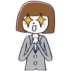 かわいいビジネスウーマン おかっぱ　上半身　目が光る