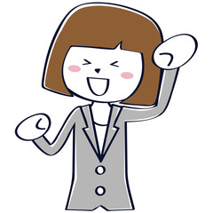 かわいいビジネスウーマン おかっぱ　上半身　ガッツポーズ